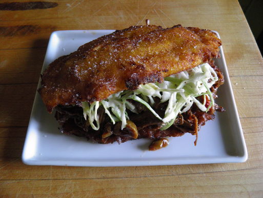 Pabellon criollo on crispy fried plantains