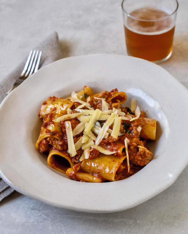 Paccheri with pork ragù and caciocavallo cheese