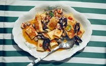 Paccheri with shellfish, squid, and tomatoes