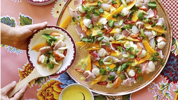 Pacific pickled fish salad with coconut turmeric dressing
