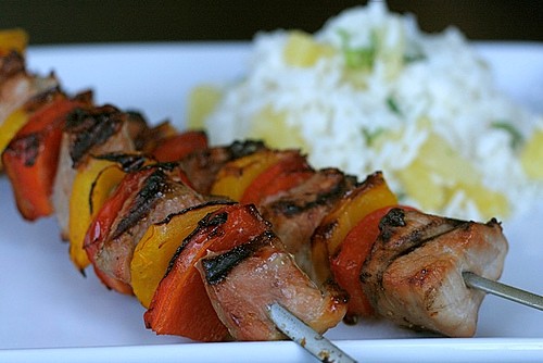 Pacific pork kebabs with pineapple rice