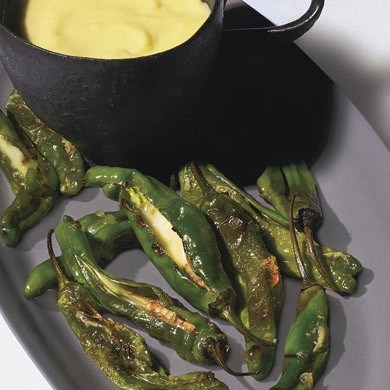 Padrón peppers with tetilla cheese (Pimientos de Padrón queso tetilla)