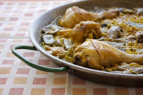 Paella Valenciana with rabbit, chicken, and duck 