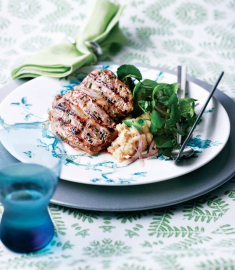 Paillard of lamb with rosemary and white bean mash