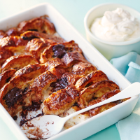 Pain au chocolat and almond pudding