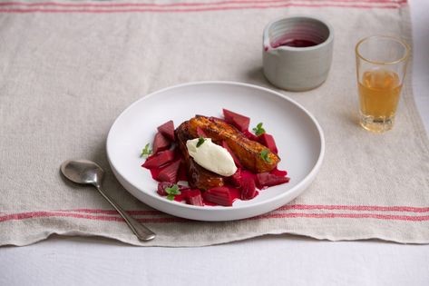 Pain perdu, spiced ricotta and poached rhubarb