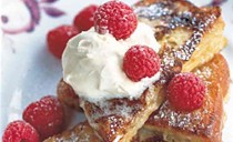 Pain perdu with crème fraiche and raspberries