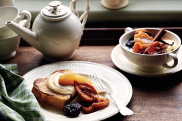 Pain perdu with poached winter fruits and yoghurt