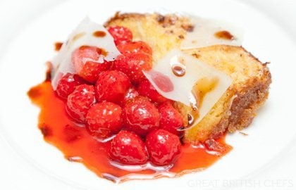 Pain perdu with roasted Sweet Eve strawberries, aged balsamic and Parmesan