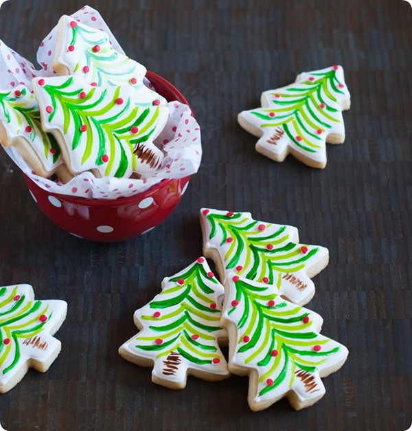Painted christmas tree cookies