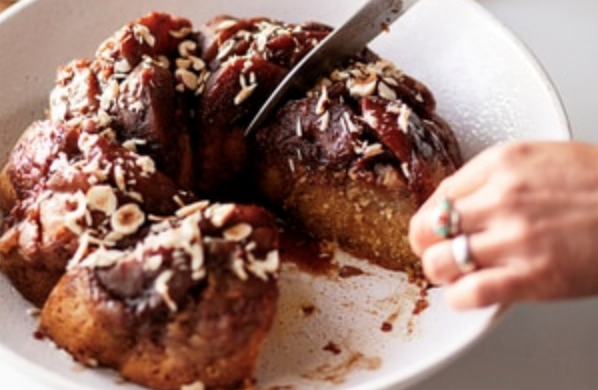 Palisa Anderson's upside-down apple hazelnut butter cake with ice cream