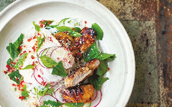 Palm sugar-griddled chicken with radishes, cucumber and vermicelli rice noodles