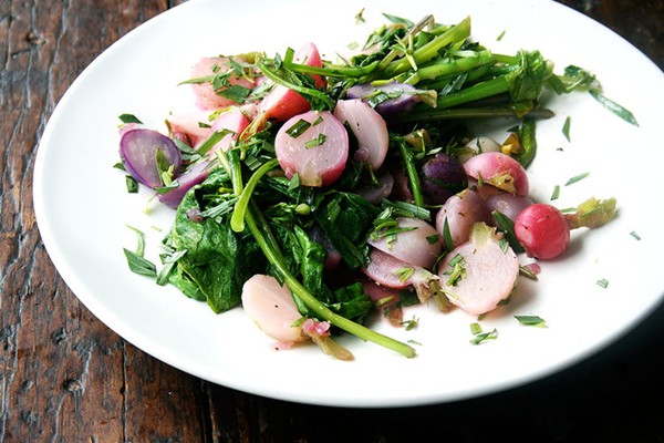Pan-braised radishes and greens