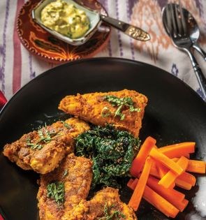 Pan-fried catfish Kerala-style with Indian tartar sauce