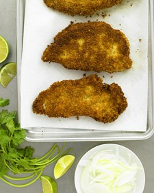 Pan-fried chicken cutlets with Indian yogurt marinade