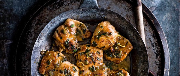 Pan-fried chicken with lemon, caper and Marsala caramelised butter sauce