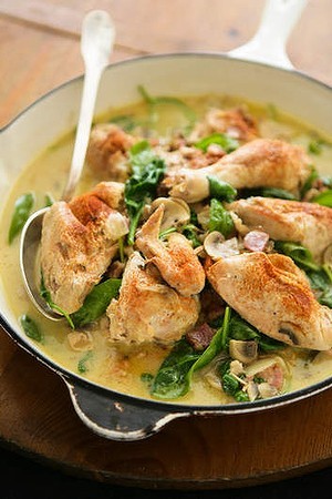 Pan-fried chicken with mustard cream sauce