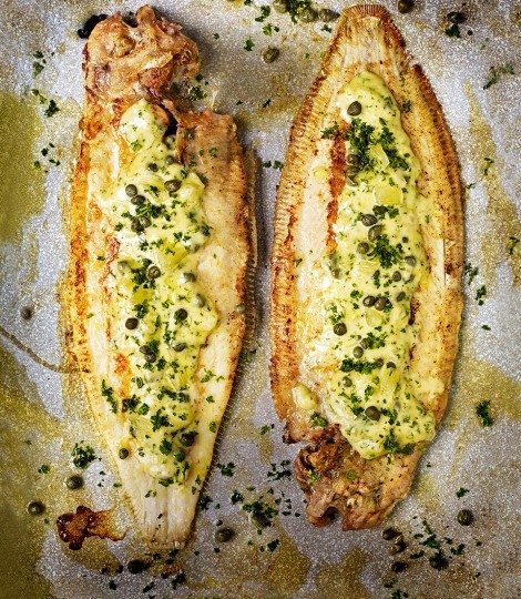 Pan-fried Dover sole with caper, lemon and parsley butter sauce