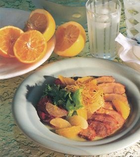 Pan-fried duck breast with citrus salad
