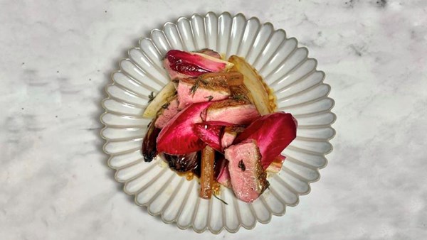 Pan-fried duck breast with salsify and endive