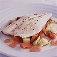 Pan-fried fillet of bream with ratatouille and tomato coulis