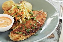 Pan-fried fish with speedy red pepper aioli