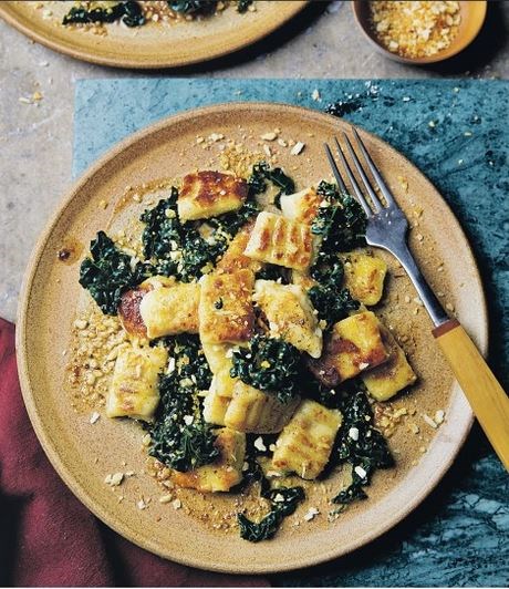 Pan-fried gnocchi with cavolo nero & lemon-chilli pangratto
