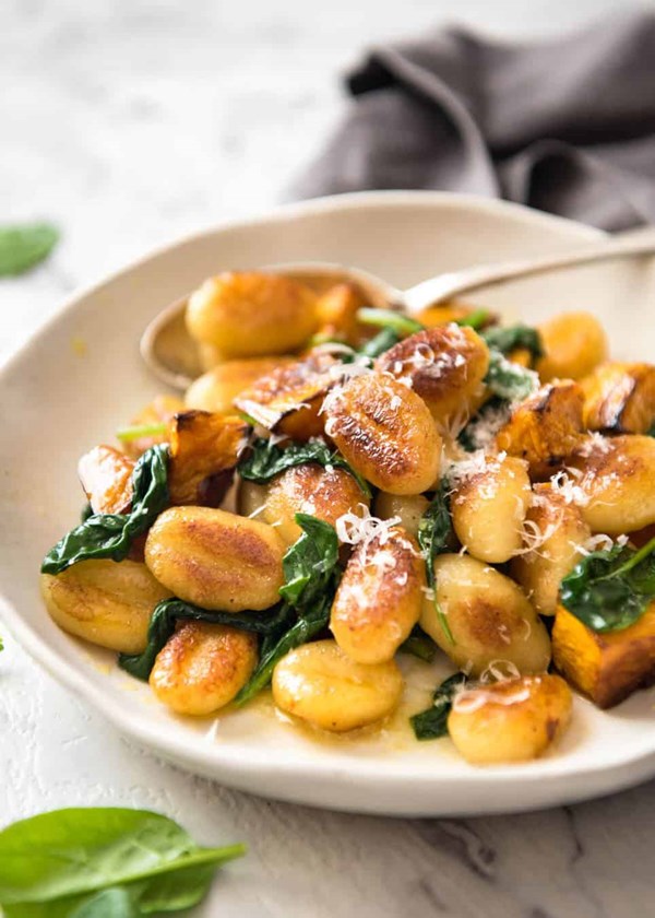 Pan fried gnocchi with pumpkin & spinach