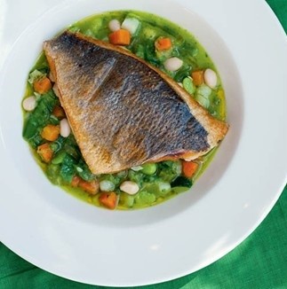 Pan-fried grey bream fillet on pistou