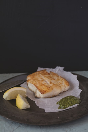 Pan-fried hake with salsa verde