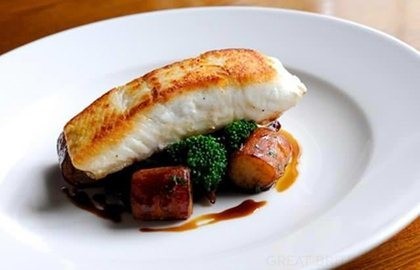 Pan-fried halibut with wild mushrooms and gnocchi