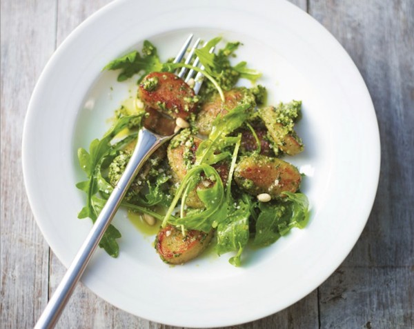 Pan-fried mascarpone gnocchi with dreamy basil pesto