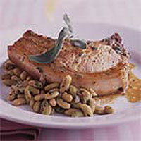 Pan-fried pork with flageolet beans and persillade 