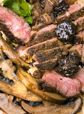 Pan-fried Randall Lineback rib-eye with red wine balsamic butter 
