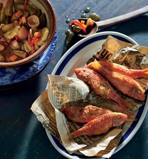 Pan-fried red mullet with okra (Bamyali barbunya)