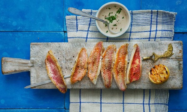 Pan-fried red mullet with tahini sauce