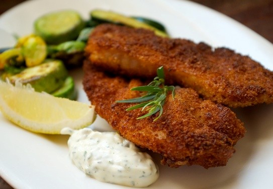 Pan fried red snapper with tarragon tartare sauce