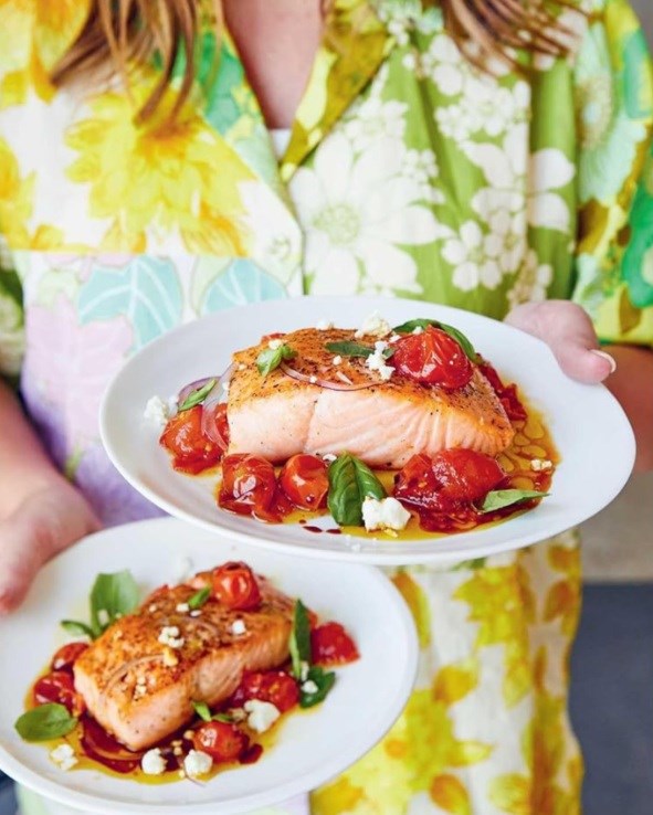 Pan-fried salmon with cherry tomato confit