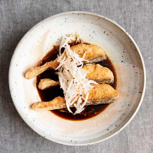 Pan-fried salmon with daikon and yuzu ponzu