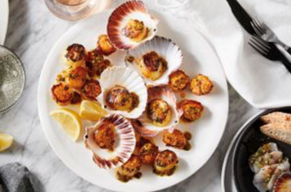 Pan-fried scallops with Cafe de Paris butter