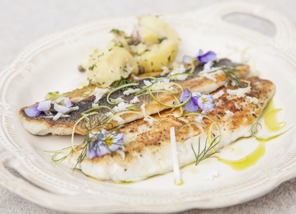 Pan-fried sea bass with lemon verbena