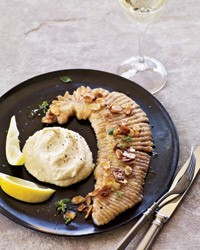 Pan-fried skate with brown butter and parsnip puree