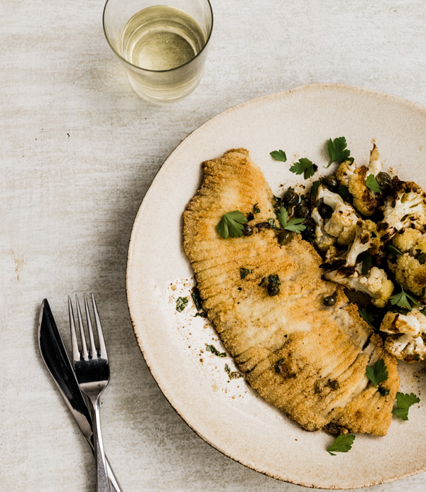 Pan-fried skate with cauliflower Grenobloise