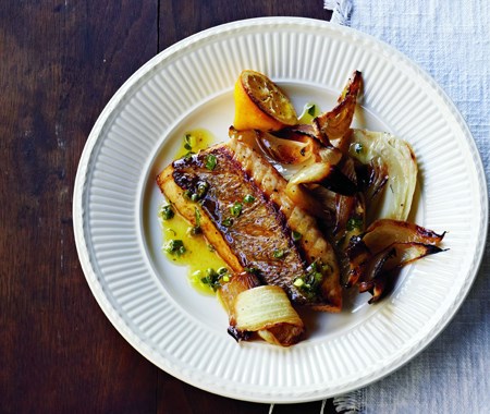 Pan-fried snapper with fennel & salsa verde