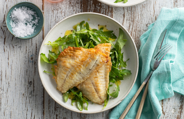 Pan-fried snapper with rocket salad