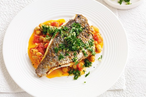 Pan-fried snapper with spiced chickpeas