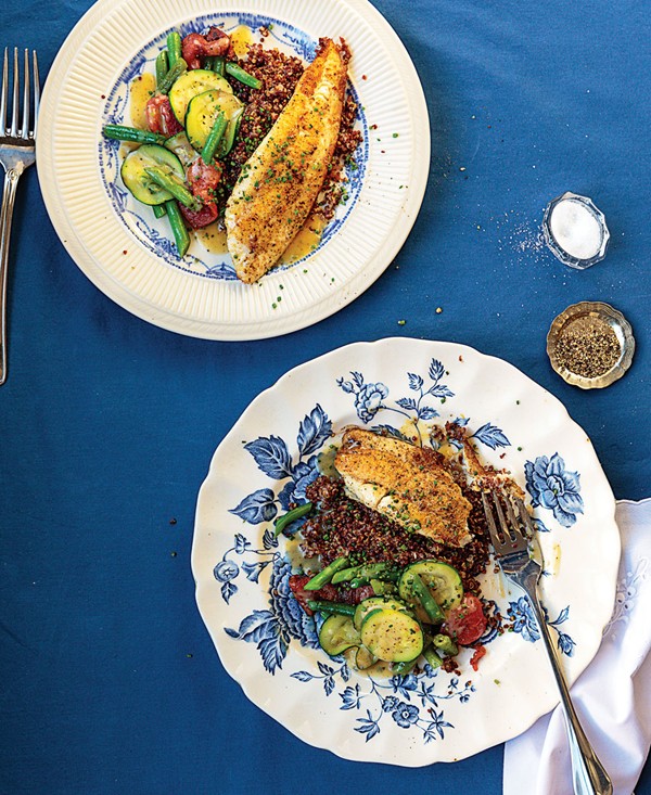 Pan-fried sole with red quinoa and vegetables