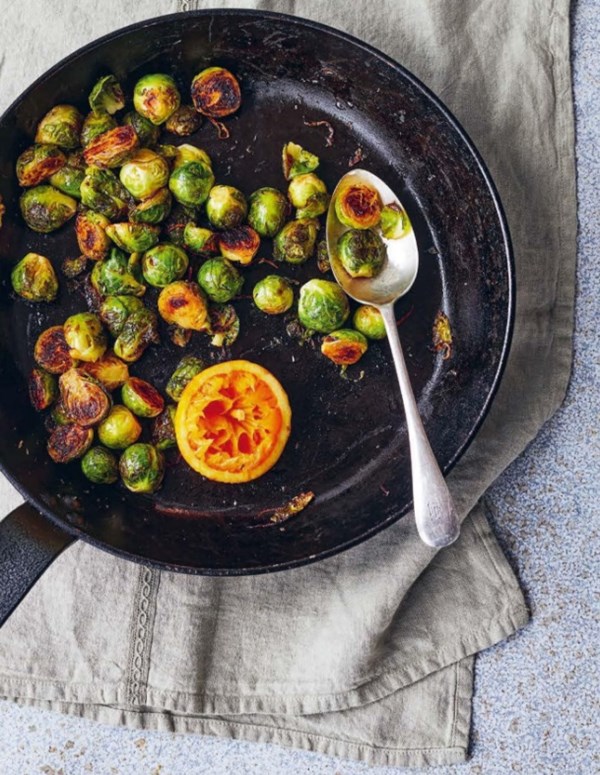 Pan-fried sprouts with butter, orange and lemon
