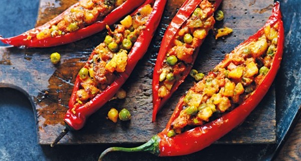 Pan-fried stuffed chillies (Bharwan mircha)