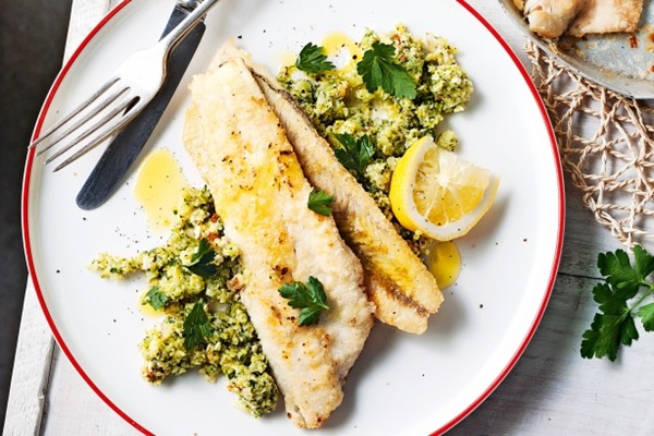 Pan-fried trout with broccoli pesto